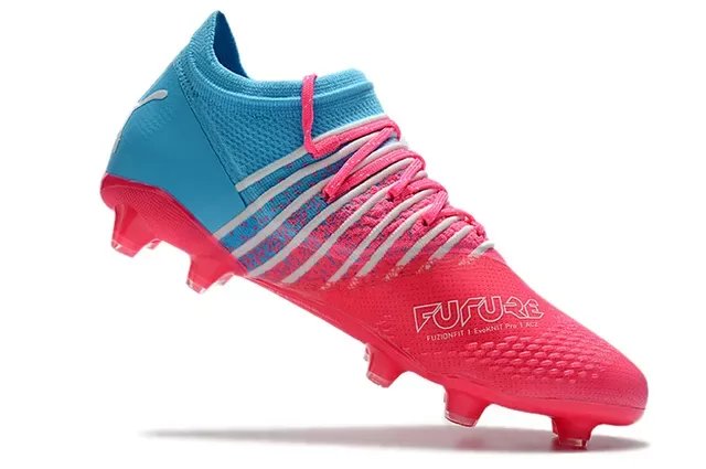 Puma Pink Blue Low-Cut Knit Upper Dynamic Formstrip Bands Firm-Ground Soccer Shoes 2