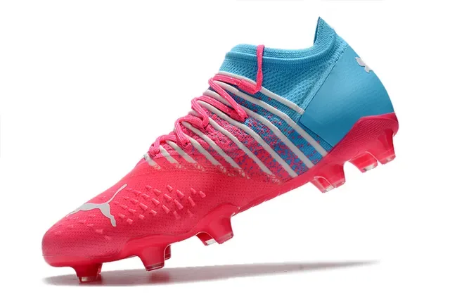 Puma Pink Blue Low-Cut Knit Upper Dynamic Formstrip Bands Firm-Ground Soccer Shoes 3