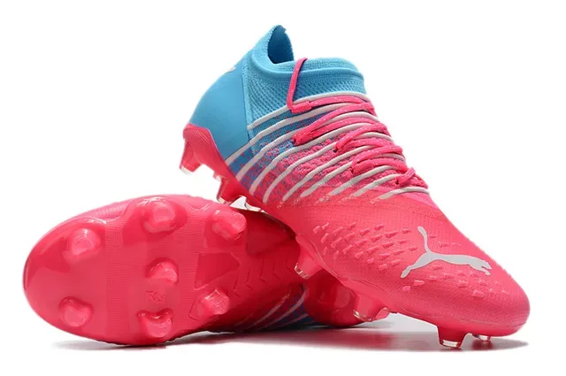 Puma Pink Blue Low-Cut Knit Upper Dynamic Formstrip Bands Firm-Ground Soccer Shoes 4