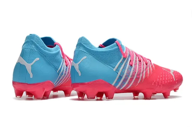 Puma Pink Blue Low-Cut Knit Upper Dynamic Formstrip Bands Firm-Ground Soccer Shoes 5