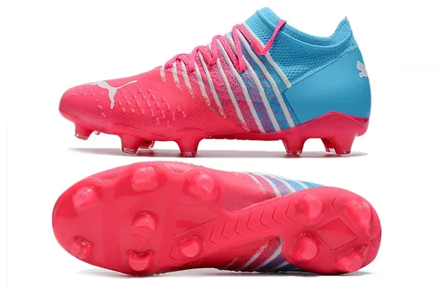 Puma Pink Blue Low-Cut Knit Upper Dynamic Formstrip Bands Firm-Ground Soccer Shoes 6