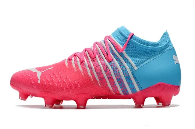 Puma Pink Blue Low-Cut Knit Upper Dynamic Formstrip Bands Firm-Ground Soccer Shoes 7