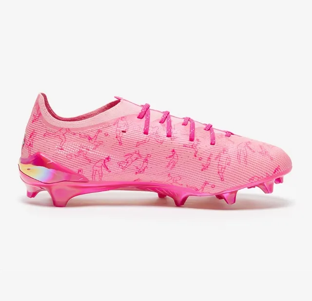 Puma Chaussures de football à upper en tricot rose multicolor, semelle iridescente pour terrain ferme 5
