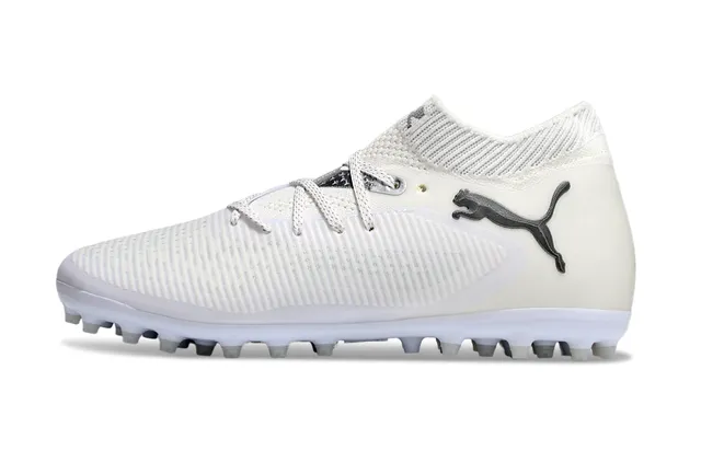 Puma Chaussures de football blanc noir col maille côtelé recouvrement synthétique Artificial-Grass 7
