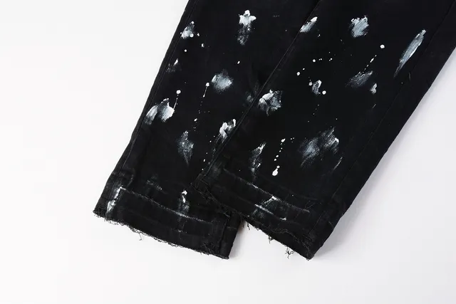 Purple Brand Distressed Black Paint-Splatter Slim Fit Jeans 3