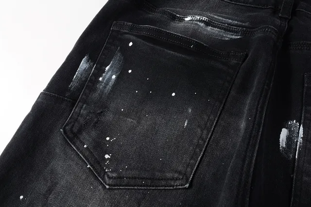 Purple Brand Distressed Black Paint-Splatter Slim Fit Jeans 5