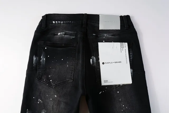 Purple Brand Distressed Black Paint-Splatter Slim Fit Jeans 6