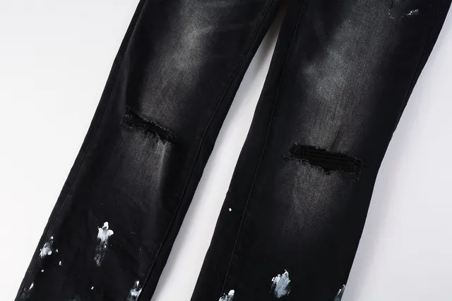 Purple Brand Distressed Black Paint-Splatter Slim Fit Jeans 8