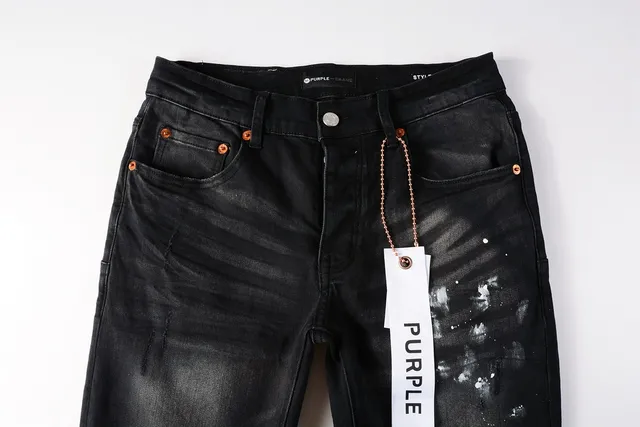 Purple Brand Distressed Black Paint-Splatter Slim Fit Jeans 13