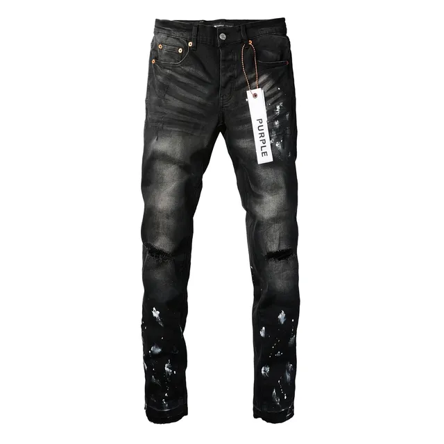 Purple Brand Distressed Black Paint-Splatter Slim Fit Jeans 15