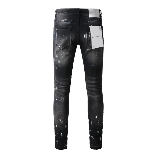 Purple Brand Distressed Black Paint-Splatter Slim Fit Jeans 16
