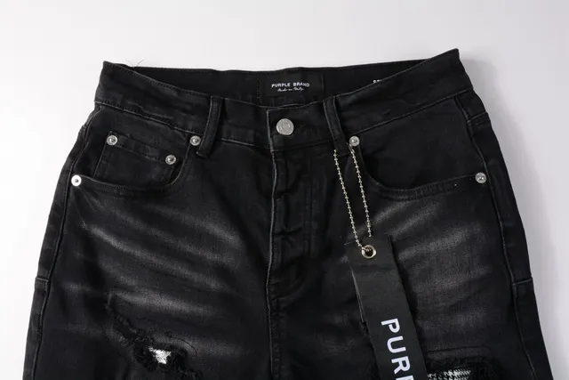 Purple Brand Distressed Black Washed Denim Shorts 12