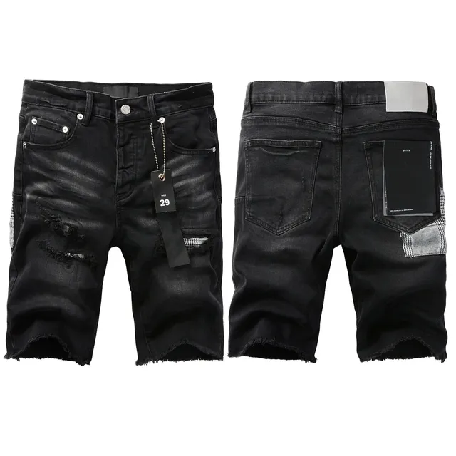 Purple Brand Distressed Black Washed Denim Shorts 13