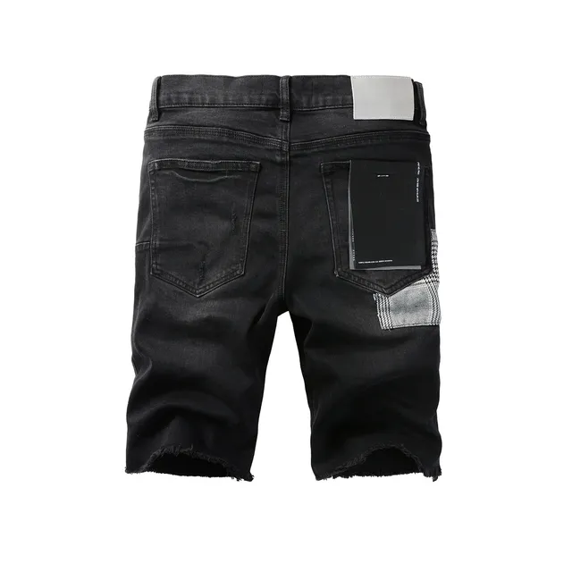Purple Brand Distressed Black Washed Denim Shorts 14