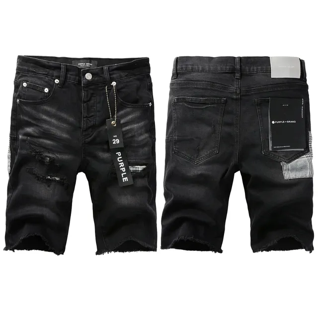Purple Brand Distressed Black Washed Denim Shorts 15