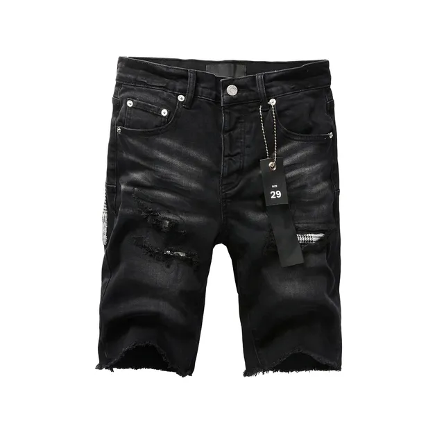 Purple Brand Distressed Black Washed Denim Shorts 17