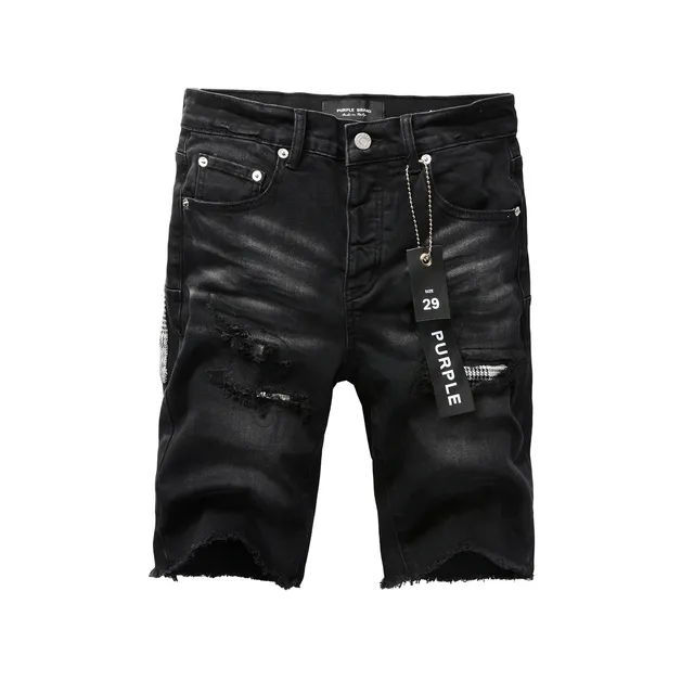Purple Brand Distressed Black Washed Denim Shorts 18