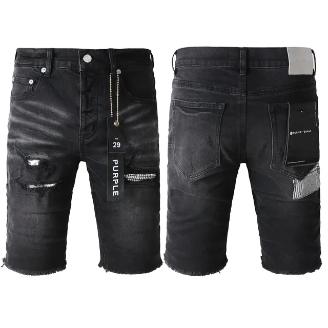 Purple Brand Distressed Black Washed Denim Shorts 21