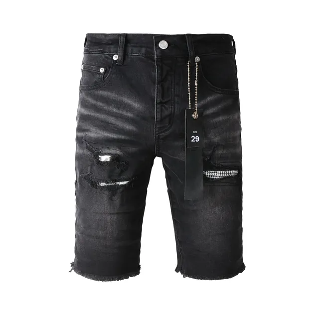 Purple Brand Distressed Black Washed Denim Shorts 23