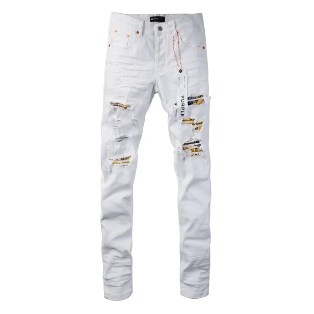 Purple Brand jeans déchirés slim-fit blanc jaune 3