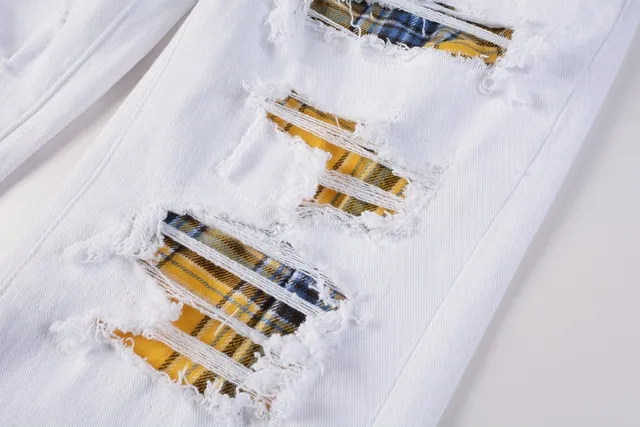 Purple Brand jeans déchirés slim-fit blanc jaune 11