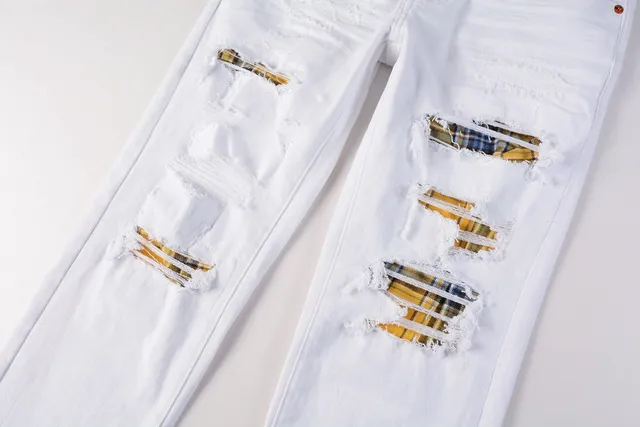 Purple Brand jeans déchirés slim-fit blanc jaune 12