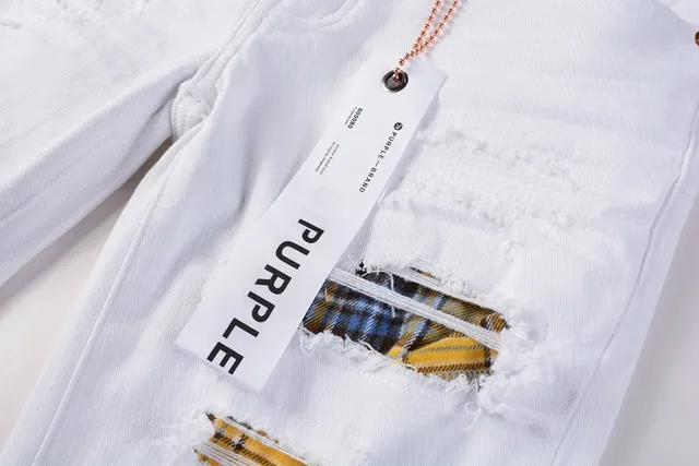 Purple Brand jeans déchirés slim-fit blanc jaune 16
