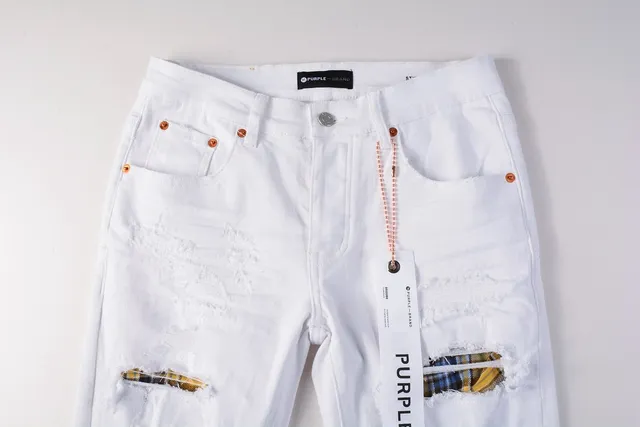 Purple Brand jeans déchirés slim-fit blanc jaune 17