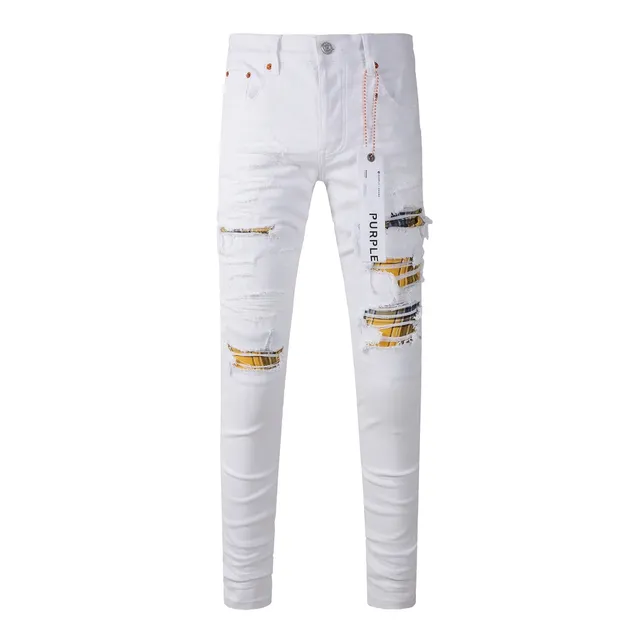 Purple Brand jeans déchirés slim-fit blanc jaune 19