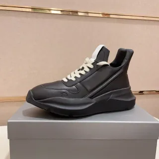 Rick Owens Black White Sculpted Sole Minimalist Leather Upper Chunky Sneakers