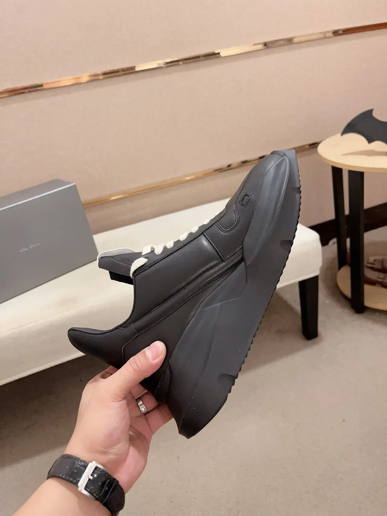 Rick Owens Black White Semelle Sculptée Tige Cuir Minimaliste Chaussures Chunky 5