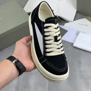 Rick Owens Geobasket Black and Cream Canvas Lifestyle Sneakers