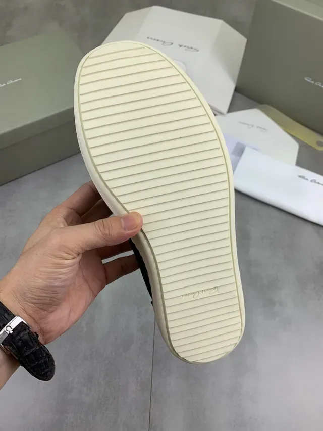 Rick Owens Geobasket Black and Cream Canvas Lifestyle Sneakers 3