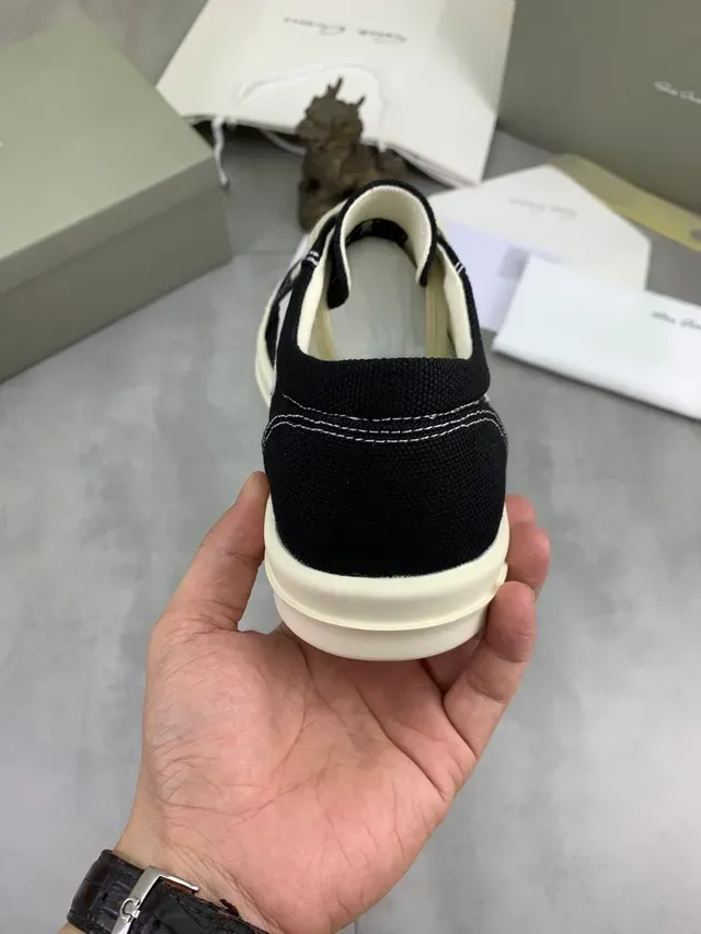 Rick Owens Geobasket Black and Cream Canvas Lifestyle Sneakers 4