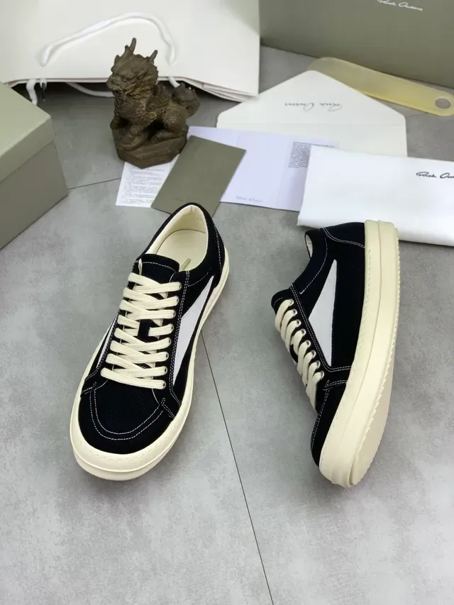 Rick Owens Geobasket Black and Cream Canvas Lifestyle Sneakers 6