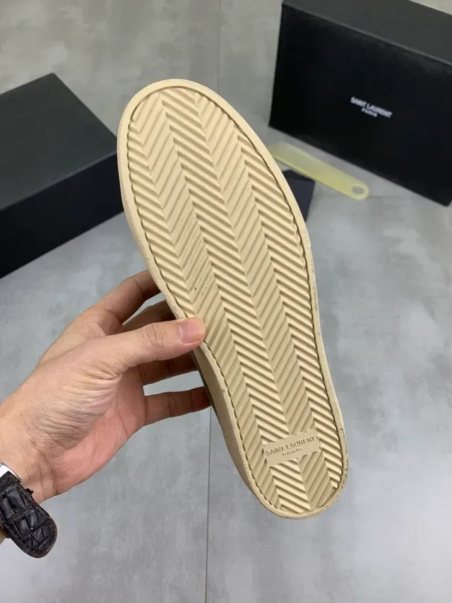 Saint Laurent Army Green White Canvas And Leather Panel Construction Handwritten-Style Branding Lifestyle Sneakers 2