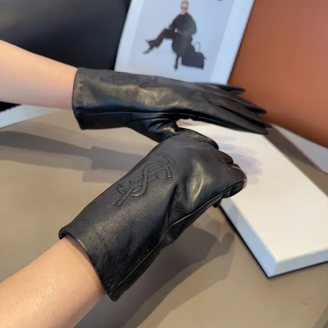 Saint Laurent Black Embossed Monogram Smooth Leather Gloves 3