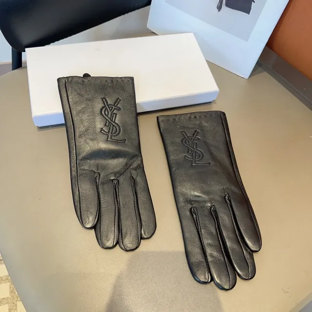 Saint Laurent Black Embossed Monogram Smooth Leather Gloves 5