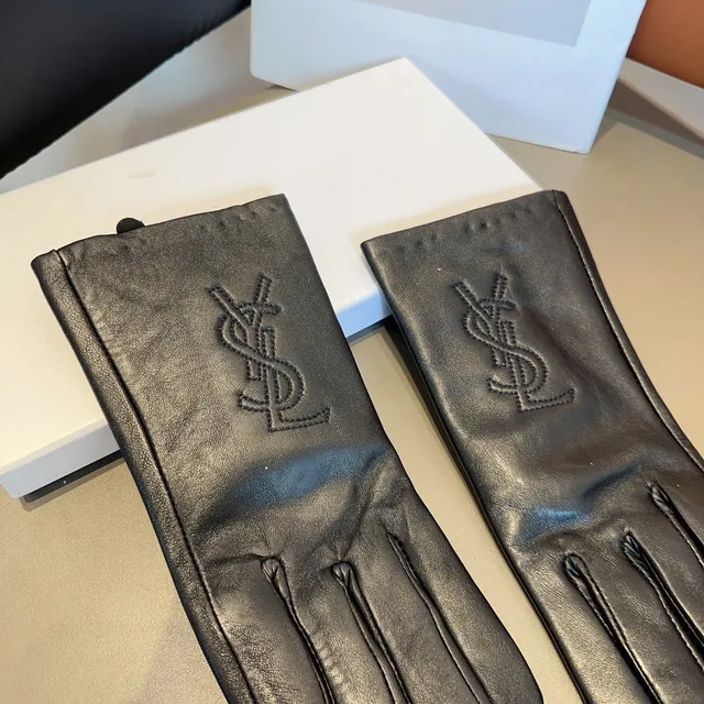 Saint Laurent Black Embossed Monogram Smooth Leather Gloves 7