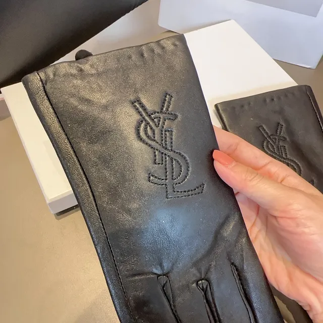 Saint Laurent Black Embossed Monogram Smooth Leather Gloves 8