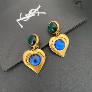 Saint Laurent Cœur Gold Blue Heart-Shaped Metal Earrings