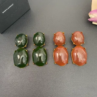Saint Laurent Green Brown Double-Stone Cabochon Earrings