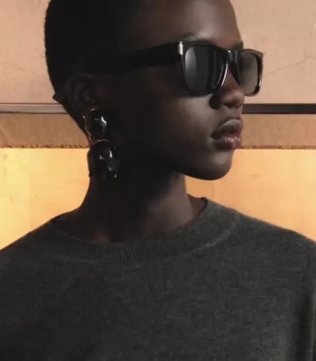 Saint Laurent أقراط أخضر بني كابوشون حجر مزدوج 3