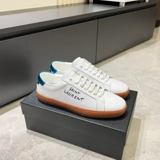 Saint Laurent Lifestyle Sneaker White Blue Leather Upper Handwritten Logo Embroidery Lifestyle Sneakers