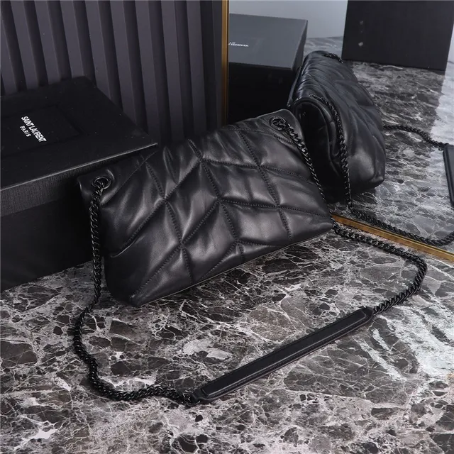 Saint Laurent Loulou Sac en Beige Gold avec coutures quilted diamond stitching envelope flap chain 17