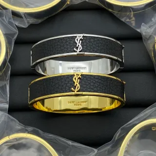 Saint Laurent Loulou 黑色纹理带铰链手镯
