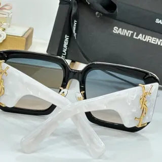 Saint Laurent Loulou Oversized Square Black and White Marbled Acetate Sunglasses
