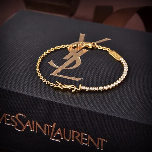 Saint Laurent Monogram Cristal Dourada Pulseira 2