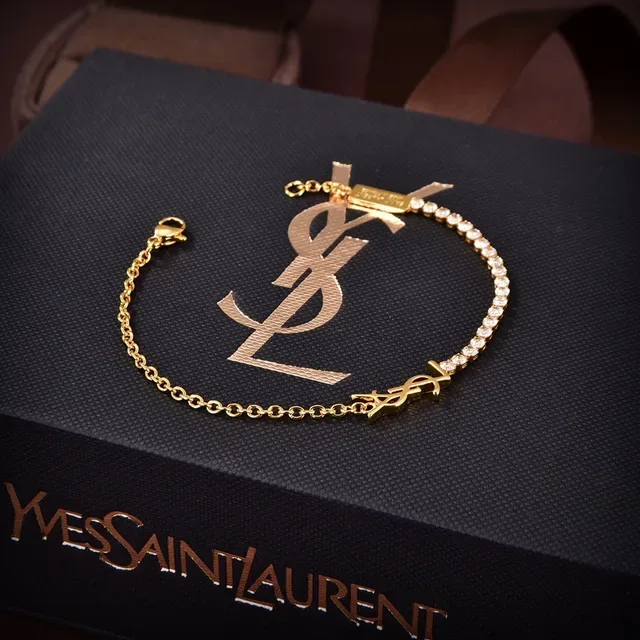 Saint Laurent Monogram Cristal Dourada Pulseira 3