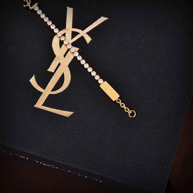 Saint Laurent Monogram Cristal Dourada Pulseira 4